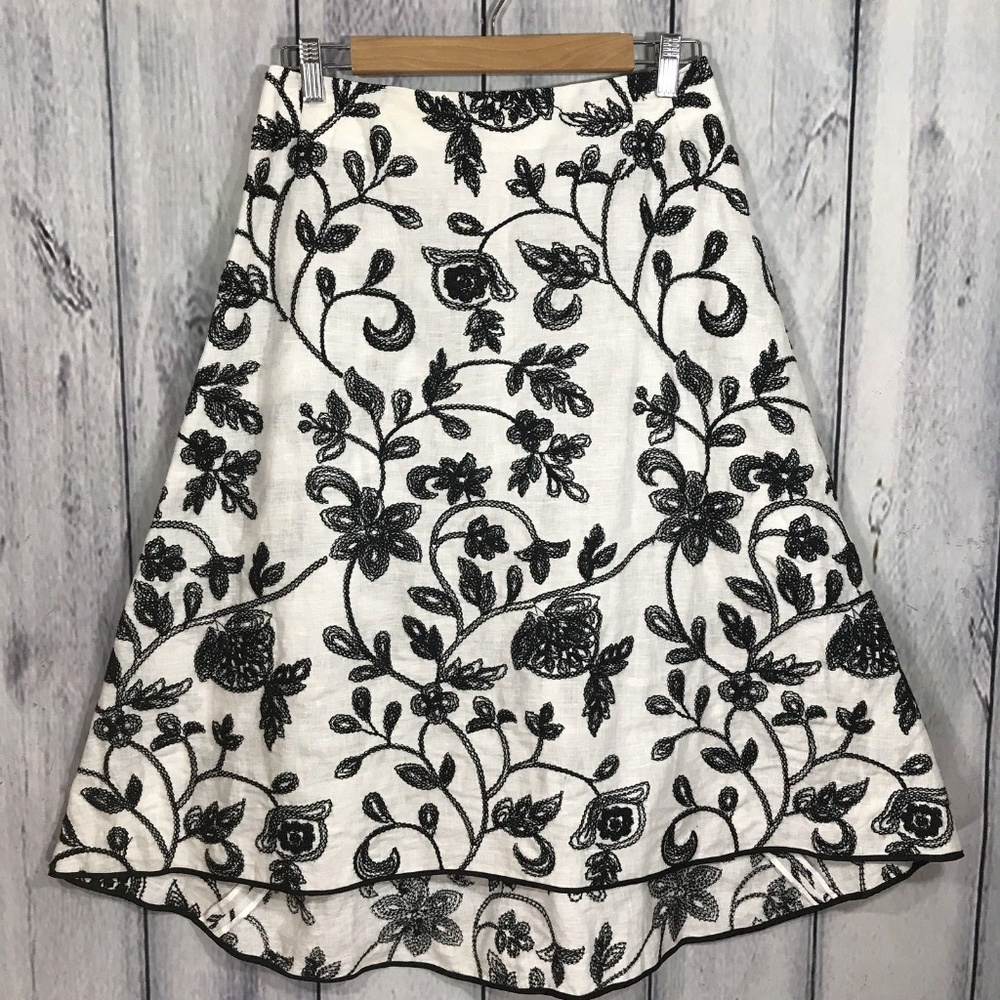 Principe Womens 100% Linen Skirt Size 4 Embroidery